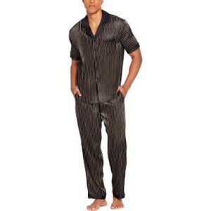 Ekouaer Men Silk Satin Pajamas Set Short Sleeve Button Down Sleepwear Loungewear